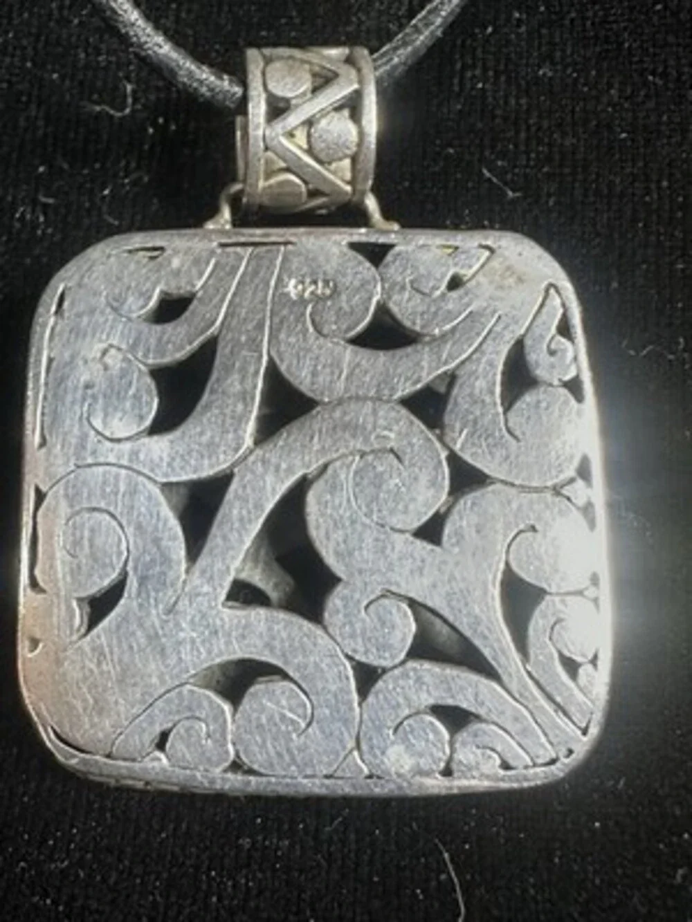 Vintage Sterling Silver Pendant Openwork Filigree Swirl Scroll Pendant, marked